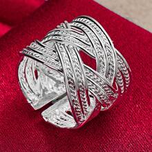 镀银十字编织开口戒指 女士婚礼订婚派对时尚饰品首饰