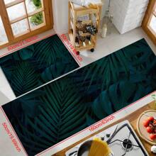 1pc Green Plant Printed Anti-Slip Silicone Mud Kitchen Rug, 3D Rectangular Carpet For Living Room, Bedroom, Corridor, Bathroom, Laundry Room - Polyester, Suitable For Indoor And Outdoor Home Decor