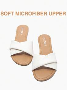 Women's Flat Slides With Open Toe Soft Leather Slippers For Summer Size 6-11