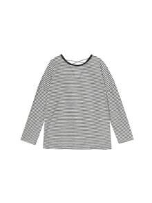 条纹韩版长袖休闲宽松圆领上衣，夏季防紫外线衬衫，随意剪裁 - 黑與白 - 查看 4