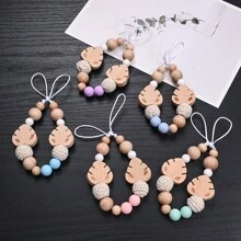 1pc Wooden Leaf Pendant Decor Hanging Rope, For Bag Charms, Bracelet, Keychain Lanyard Making - Multicolor - View 2