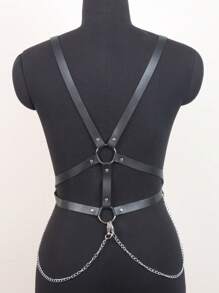 Sexy PU Leather Harness Belt Wire Bundle Rivet Tassel Chain Gothic Rock Style Hanging Neck Hollow Strap