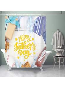 1pc/4pcs Father's Day Printed Multipurpose Bathroom Decor Set - Waterproof Shower Curtain With 12 Hooks, Slip-Resistant Bath Mat, U-Shape Toilet Mat, Round Toilet Lid Cover, Suitable For All Bathroom Scenarios Back To School