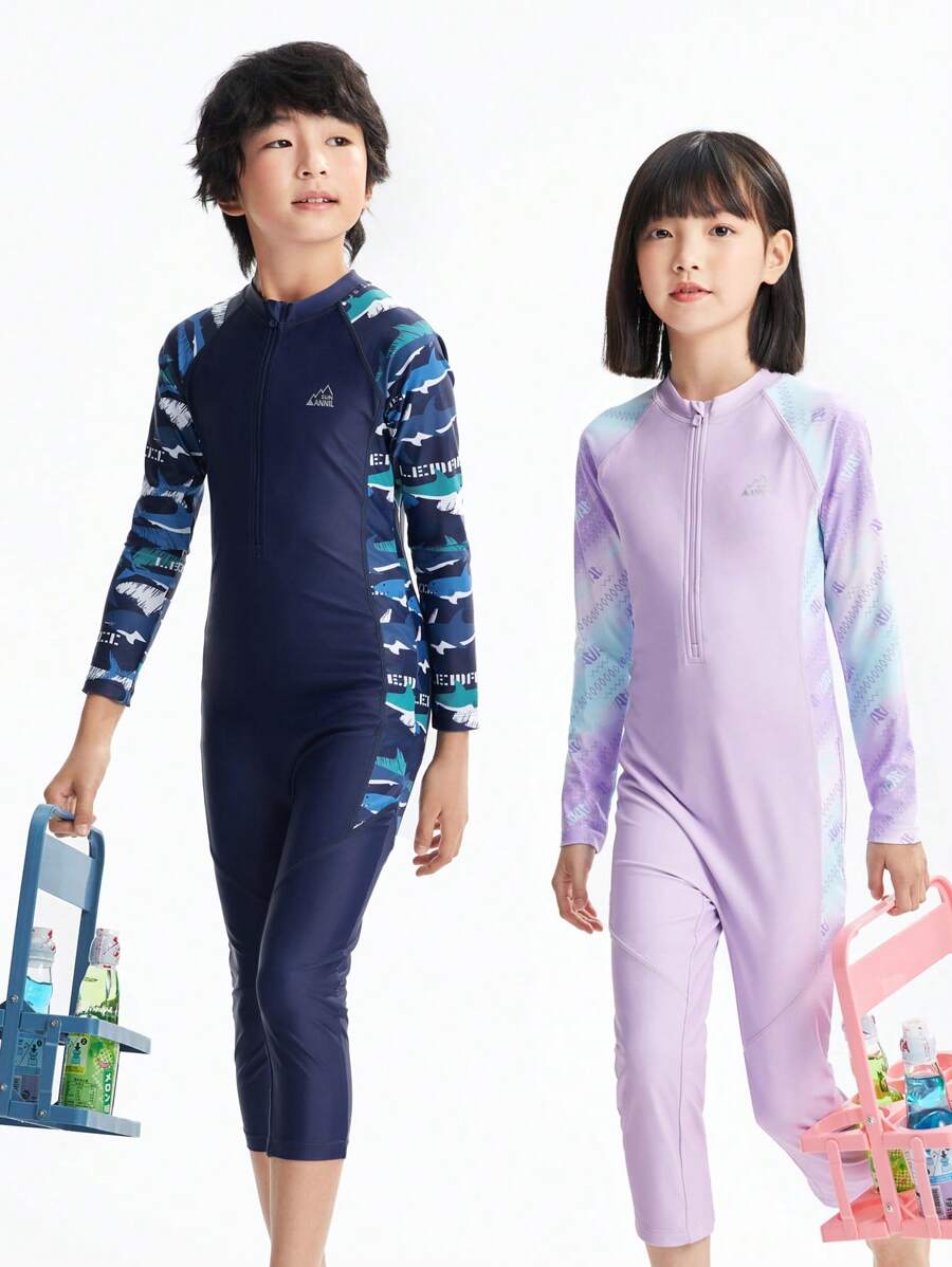 Annil Tween Girl Clothing Girls Boys Medium And Large Tween Girl Swimwear One-Piece Long Sleeve Suit Summer - Royal Blue - View 1