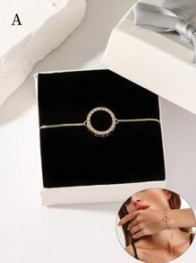 1pc Circle Link Endless Decor Adjustable Bracelet, Electroplate Gold Bracelet For Women, Gift Box For Her, Mother's Day Gift, Mum Gift