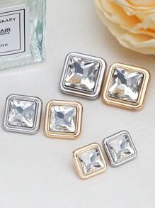 8 pièces/set Boutons carrés en métal avec faux cristaux et pierres précieuses, polyvalents pour chemises, cardigans, pulls, vestes, décoration, artisanat DIY, couture, bijoux, sacs