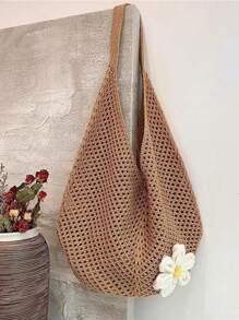 Dzianinowa torba typu hollow-out o dużej pojemności, nowa torebka na wakacje na plaży latem, duża torba biurowa do pracy