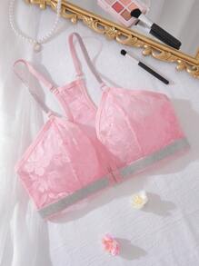 1pc Women Lace Front Closure Wireless Backless Bra - Pink - View 7