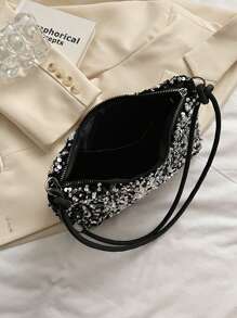 1 件银色亮片顺滑拉链休闲纯色手提包，用途广泛，适合女性日常使用 - 銀色 - 查看 7