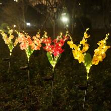 1 件太阳能蝴蝶兰精致花园装饰灯太阳能通道灯情侣礼物草坪灯适用于户外庭院花园草坪围栏车道装饰，无遥控器，塑料灯罩，太阳能节日草坪装饰