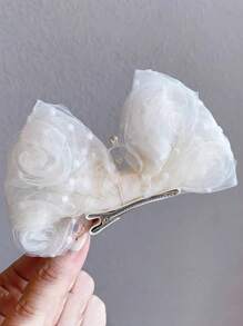 1个公主皇冠发夹生日顶部发夹头饰甜美可爱3D蝴蝶结发夹 - 網紗皇冠蝴蝶結頂夾 - 查看 3