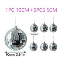 1 个 20 厘米银色反光镜面迪斯科球,激光舞台球适用于派对/婚礼/节日装饰 / 1 个 10 厘米镜面球 + 6 个 5 厘米镜面球 - 銀色 - 查看 10