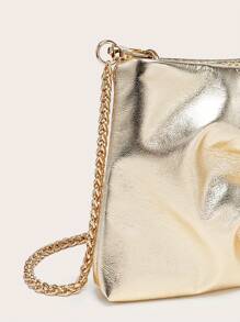 Túi đeo vai vuông dành cho nữ, chất liệu da PU xếp ly, họa tiết nứt, dây xích kim loại, nhẹ nhàng và thời trang, phù hợp cho các buổi đi chơi và mua sắm. - Vàng - Xem 5