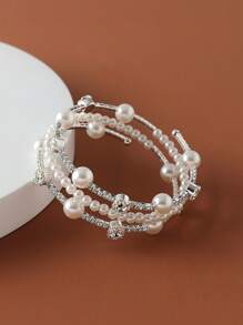 1pc Silver Crystal & Pearl Bracelet, Suitable For Wedding, Ball, Daily Wear