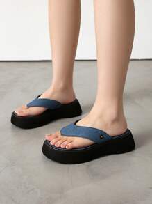 2-In-1 Fashion Open Toe Flip Flops Boots, Fabric Stacked Boots, New Spring/Summer High Heel Shoes, Convertible Boots And Sandals - Blue - View 3