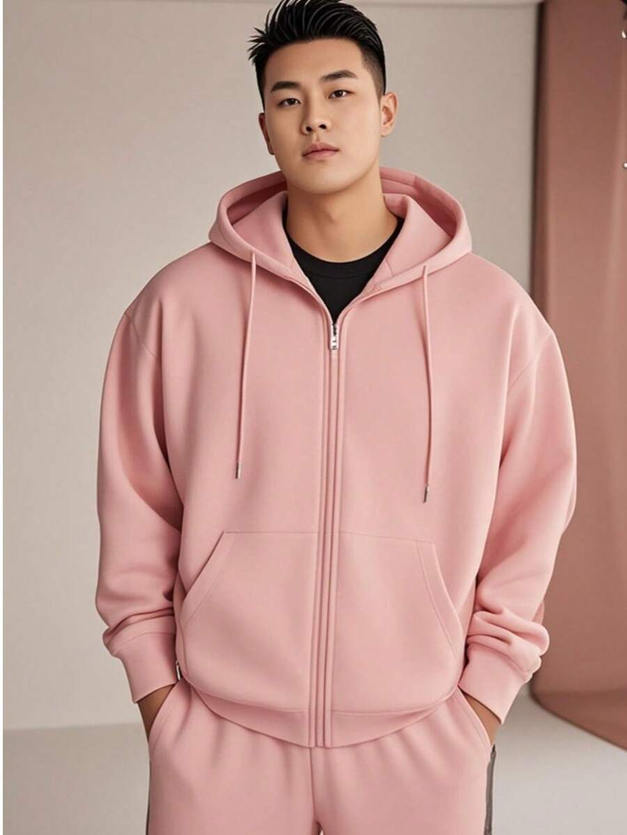 Men Plus Size Hoodies - Pink - View 1