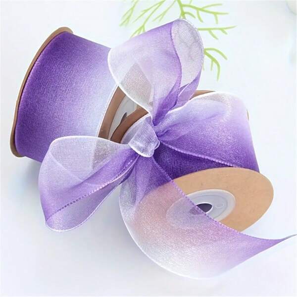 1pc 4.5 Meters 25mm Gradient Shimmer Pearl Organza Ribbon, For Gift Wrapping, Bouquet Decor, Holiday Party Decoration, DIY Bows & Hair Accessories