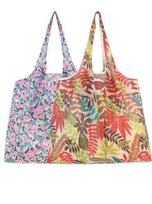 2 pièces Sac de courses réutilisable, sac fourre-tout pliable avec anses, sac de courses grande capacité et imperméable pour voyages, pique-nique, camping en extérieur, essentiels maison