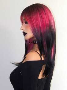 Ava WIGS 24 Inch Ombre Pink Black Wigs For Women Colorful Wigs Fashion Avant Street Punk Synthetic Layered Wigs For Music Festival Daily Party Cosplay Use