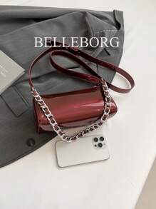 kekedou Túi xách nữ dễ thương và gợi cảm phong cách Y2K có trang trí dây xích, túi đeo vai tối giản dưới cánh tay, thiết kế không điển hình - Màu Đỏ Sâu - Xem 6