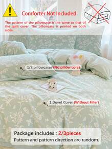 2/3pcs Flower Printing, Small Floral, Leaves, Cotton Anti-Pilling, Girls, Students, Fresh And Simple, Super Soft, Lovely, Four Seasons, Sanding Quilt Cover, Home Bedding, Kit, Excluding Quilt Core,Twin Queen King - Pastel Green - View 4