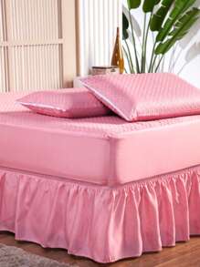 Waterproof King Mattress Protector Cover Kit + 2 Pillow Protectors + Box Skirt With Elastic - 乾枯玫瑰色 - 查看 3