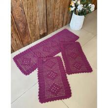 Rectangular Kitchen Rug And Runner Kit 3 Pieces Rhombus - สีม่วง - ดู 2