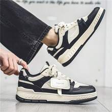 黑白撞色男士时尚休闲运动鞋，厚底低帮运动鞋 - 查看 1