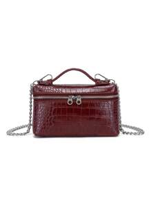 DK DKMG 1 Stück burgunderrote PU Krokodilleder Muster Reißverschluss Umhängetasche, stilvoll und elegant, geeignet als Geschenk oder für den täglichen Gebrauch - Bordeaux - Übersicht 1