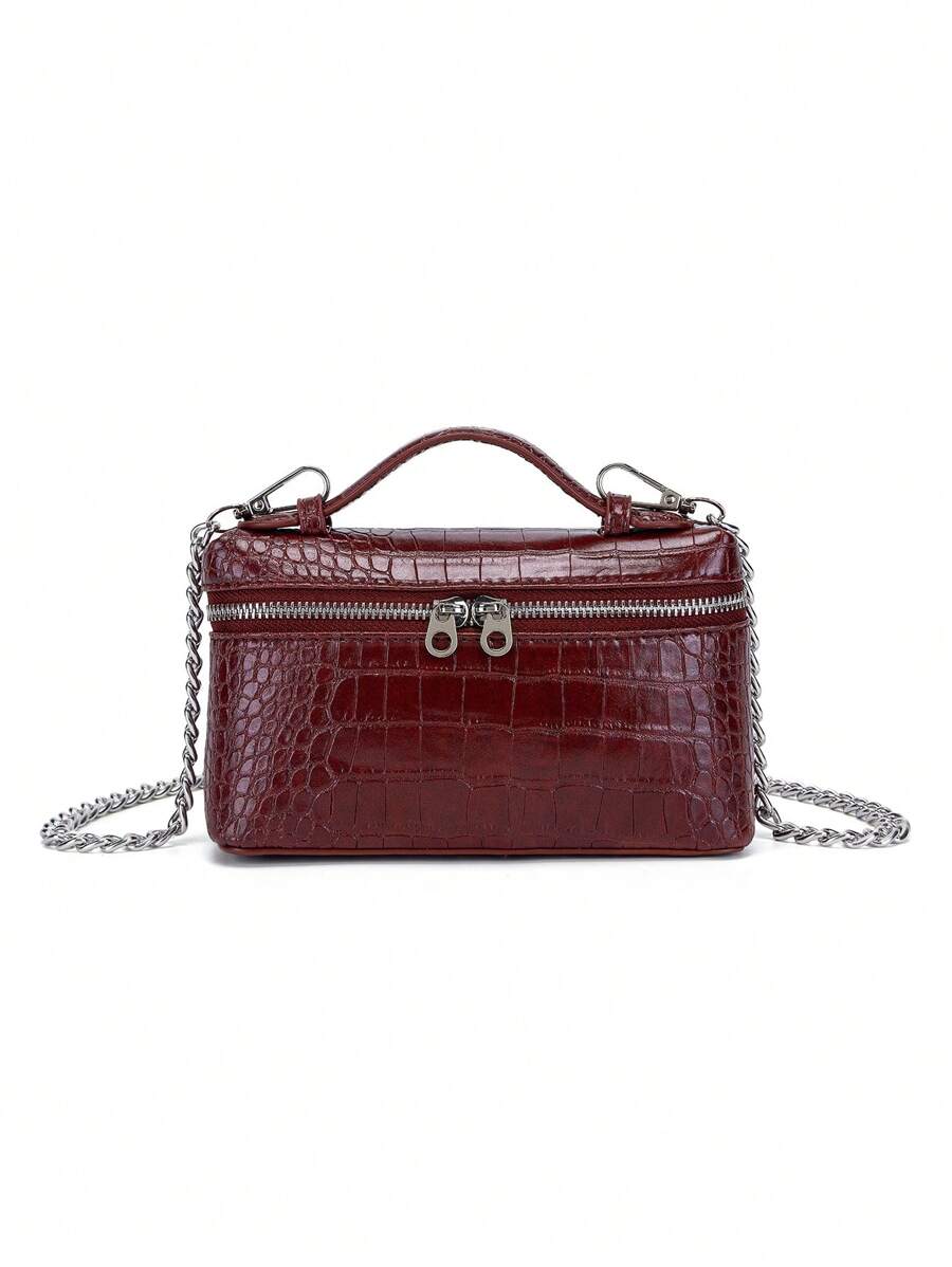 DK DKMG 1 Stück burgunderrote PU Krokodilleder Muster Reißverschluss Umhängetasche, stilvoll und elegant, geeignet als Geschenk oder für den täglichen Gebrauch - Bordeaux - Übersicht 1