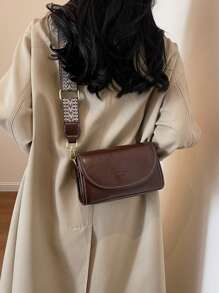 Bolso bandolera cuadrado de correa ancha estilo vintage chic - Bolso cruzado con solapa de color liso y elegante con correa ajustable para mujeres - Perfecto para uso diario y viajes