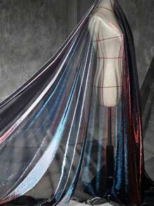 Tejido de malla con degradado azul-verde, tela de diseñador para prendas transparentes, material para vestidos, tela de fondo