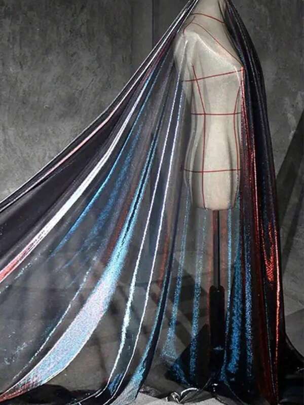 Tejido de malla con degradado azul-verde, tela de diseñador para prendas transparentes, material para vestidos, tela de fondo