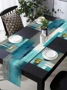 1/4/7 Placemat Table Runner, Turquoise Tablecloth, Teal, Yellow And Grey Tablecloth, Dresser Scarf, Abstract Art Table Tablecloth, Washable Rectangular Table Set Decoration, Suitable For Dining Room, Table Decoration, Wedding, Party Gathering, Daily Holiday Kitchen Banquet Table Decoration - Multicolor - View 2