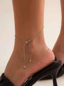 Tobillera ajustable de plata de ley 925 con cuentas, accesorio elegante y sencillo para mujeres, accesorio exquisito para vacaciones/uso diario