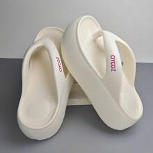 Women's Spring/Summer Thick Sole 6cm Wedge Flip Flops, Elevated, Wear-Resistant, Anti-Slip, Beach Holiday, Casual Fashion Sandals, Minimalist, Comfortable, Durable, Colorful Letter Decor, Slip-On