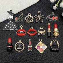 15 件混合时尚珐琅合金和包包高跟鞋化妆饰品镀金优雅女士 DIY 吊坠女孩耳环项链珠宝制作工艺用品 - 彩色 - 查看 7