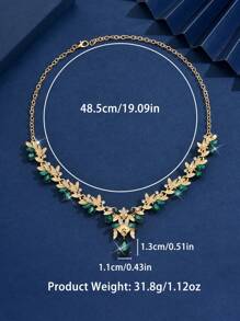 1pc Elegant Alloy Rhinestone & CZ Crystal Pendant Necklace, Women Bridal Jewelry, Party & Holiday Gift - Golden Green - View 4