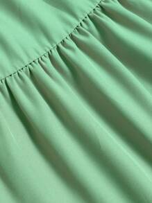 Sage Green Pleated Elastic Waist Vacation Skirt - Sage Green - View 5