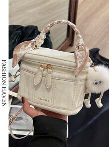 Fashionable Beige Retro PU Mini Handbag (With Heart Scarf And Pendant As Gifts) - Beige - View 3