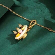 1pc Elegant Enamel Ice Cream Banana Split Pendant Necklace, Suitable For Women's Daily Wear
