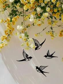 4 件鸟形金属墙饰，金属剪影燕子墙饰，适用于卧室、客厅、厨房、户外花园围栏装饰，金属墙饰，铁艺工艺品