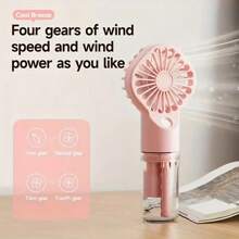 Ventilador de niebla portátil F3 - Rosa, funcionamiento silencioso, 4 ajustes de velocidad, recargable por USB, batería de 800mAh, accesorio humidificador de atomización por nano tecnología para una distribución uniforme