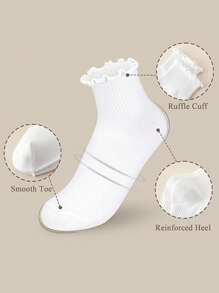 1/3/6 Pairs Women Ruffle Trim Socks, Thin Solid Color Mid-Calf Socks, Breathable Moisture-Wicking, Spring/Summer