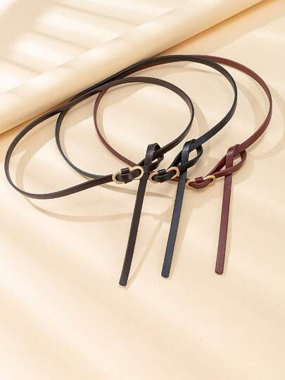 1pc Tie Decor Versatile Knotted Skinny Waist Belt, Fashion Minimalist Accessory For Dresses