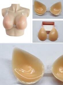 無痕自粘式厚矽膠水滴形杯墊和防撞乳頭，透明肩帶，可提升胸部和背心深V，適用於晚禮服、婚紗和泳裝 - 杏色 - 查看 7