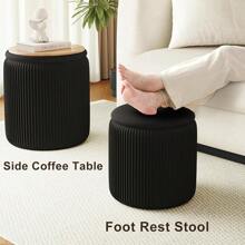 With Storage Set Of 2, White Ottoman Poufs Living Room, Sherpa Storage Ottoman Stool, Cute Teddy Foot Rest, White Makeup Vanity Stool Chair, Small Coffee Table - Black - View 6