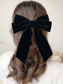 1 件黑色天鹅绒蝴蝶结发夹，时尚高端发饰，适合女士和女孩，大尺寸发夹适合日常佩戴、派对， - 黑色 - 查看 3
