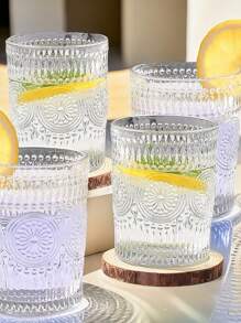 4Pcs Set Nordic Style Premium Thick Sunburst Embossed Glassware, Lead-Free Glass /Juice/Water Cups, High-End Elegance