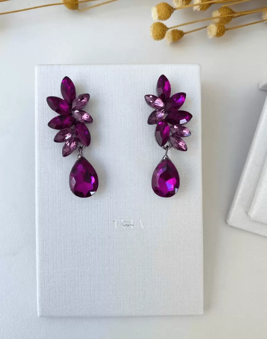 Emerald Green Earrings With Gold Plating / Navy Blue Earrings / Fuchsia Party Earrings / Purple And Blue Earrings / Orange Earrings / Brown Earrings / Marsala Earrings / Crystal Earrings / Baby Pink Earrings / Mint Green Earrings / Blue Topaz Earrings / Mocha Mousse Earrings  Earrings - 紫色 - 查看 1